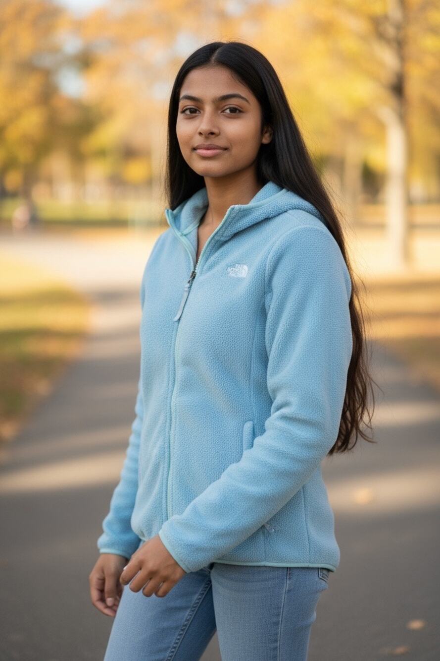 Girls M North Face Baby Blue Fleece Glacier Full-Zip Hoodie Lightweight Jacket